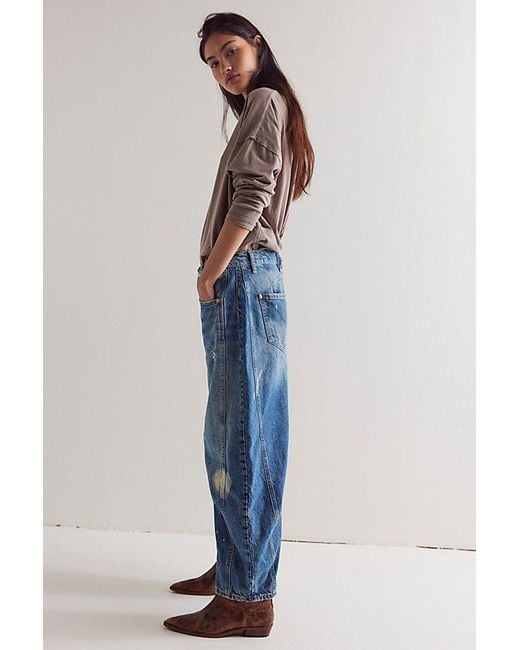 Free People Blue Good Luck Mid-rise Barrel Jeans