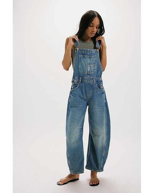 Free People Blue We The Free Good Luck Barrel Overalls
