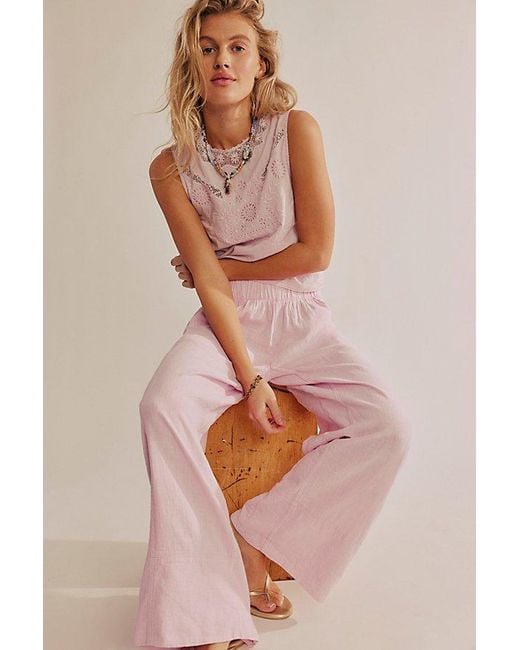 Free People Pink Day's End Linen Pull-On Pants