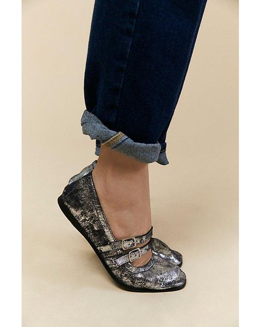 Free People Blue Gemini Ballet Flats At In Silver Distressed Suede, Size: Us 7