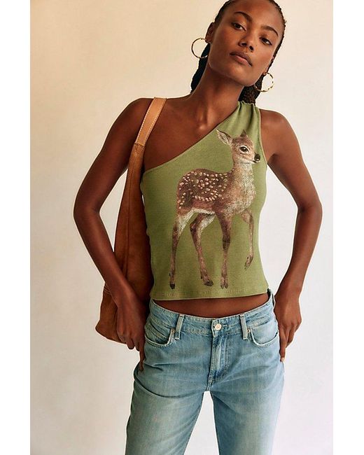 Sunday Market Green Fawn One-Shoulder Tank Top