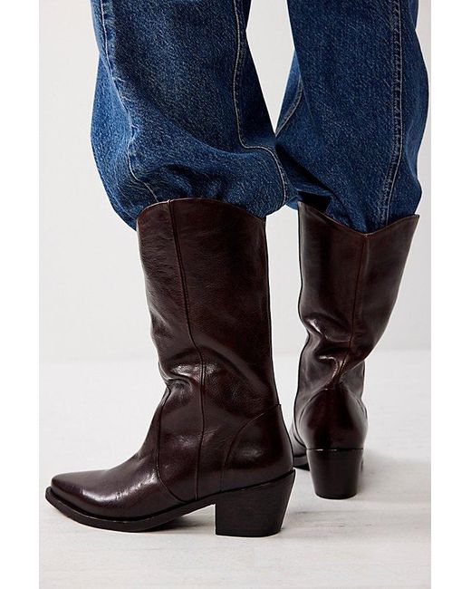 Free People Blue Emmy Washed Western Boots At In Mahogany, Size: Us 6
