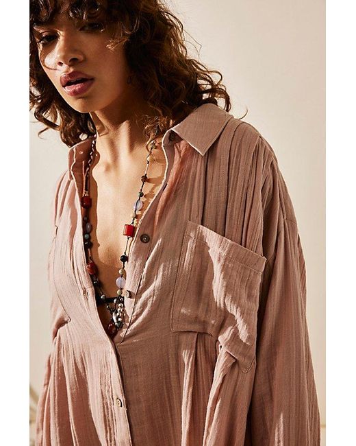 Free People Brown The Voyager Shirtdress At In Timber Wolf, Size: Xs