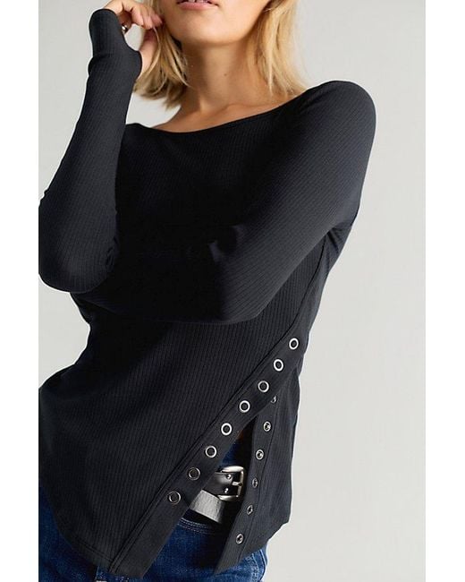 Free People Gray Over You Asymmetric Long Sleeve Top