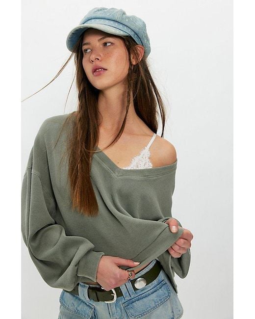 Free People Blue Denim Embroidered Cadet Hat