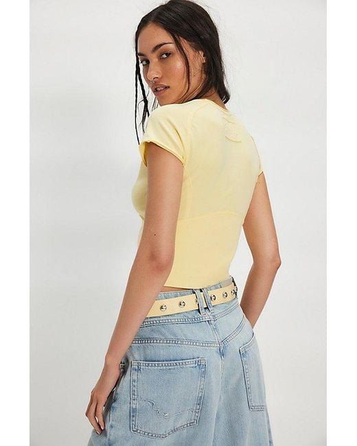 Free People Yellow Protagonist Cropped Cap Sleeve Tee