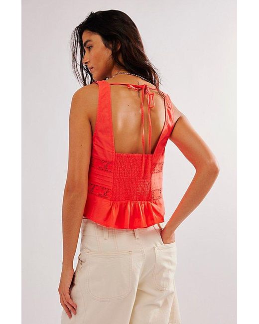 Free People Red Kianna Lace Tank Top At In Radiant Watermelon, Size: Small