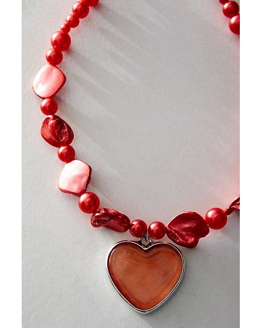 Free People Shuggie Necklace At In Red Pearl