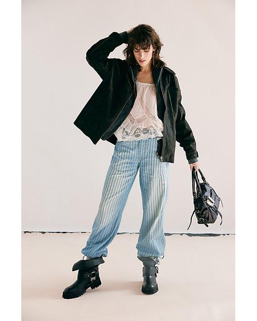 Free People Blue Don'T Wait Up Pinstripe Boyfriend Jeans