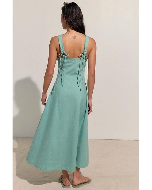 free-est Green Holland Stretch Linen Midi Dress By