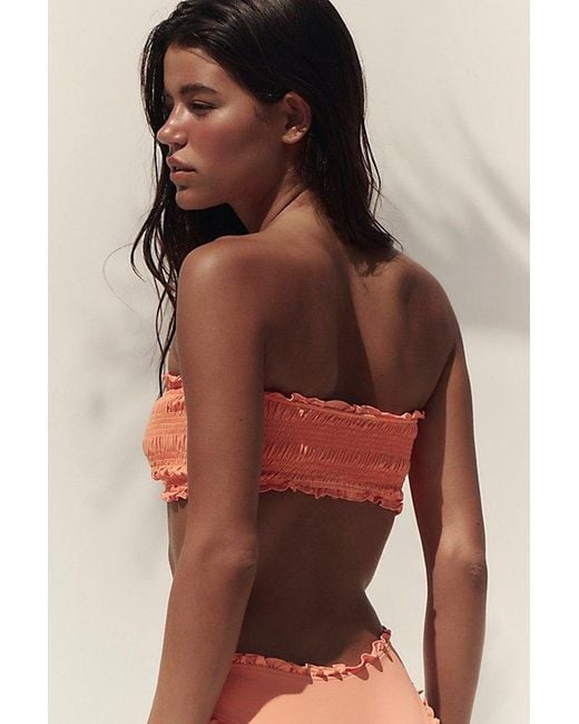 Stone Fox Orange Cleo Smocked Bandeau Bikini Top