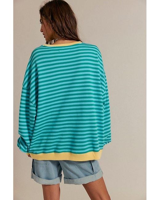 Free People Blue We The Free Classic Striped Oversized Crewneck