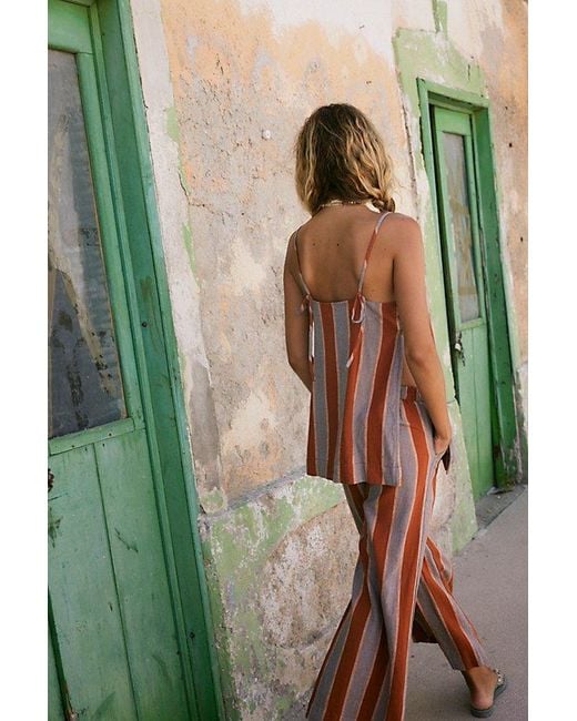 free-est Green Sightseer Linen Striped Pant Set By