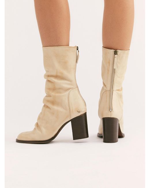 Free People Leather Elle Block Heel Boots in Beige (Natural) - Lyst