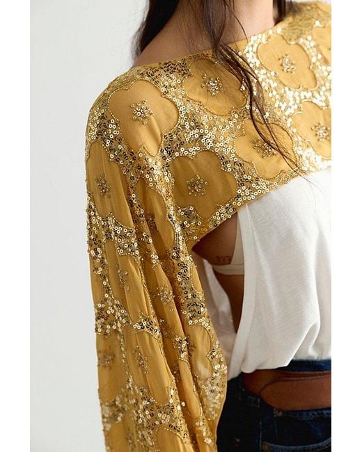 Free People Blue Stardust Fringe Poncho Jacket