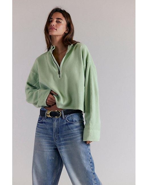 Free People Green Celeste Quarter Zip Top