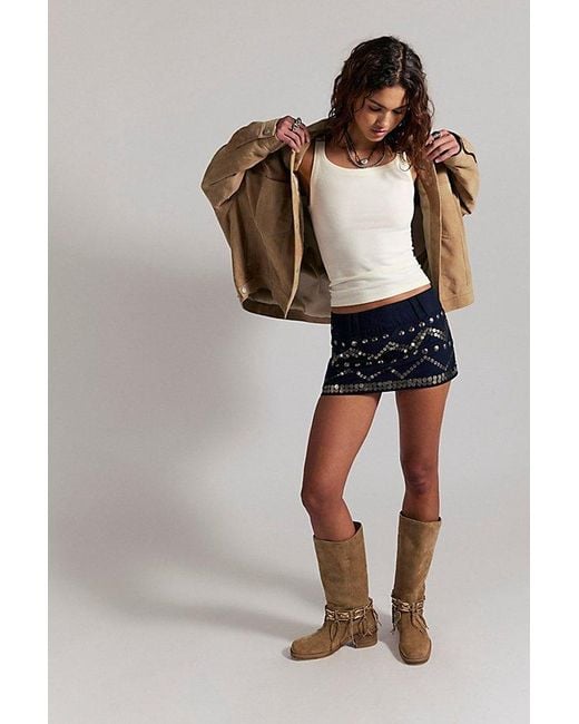 Free People Black Sparta Beaded Micro Skirt