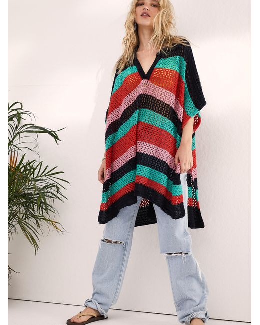 Free People Bayside Stripe Crochet Poncho | Lyst