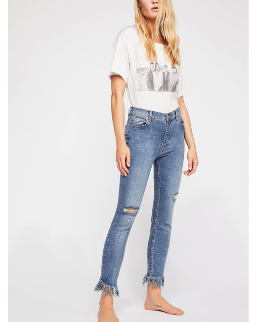Free People Blue Great Heights Frayed Skinny Jeans
