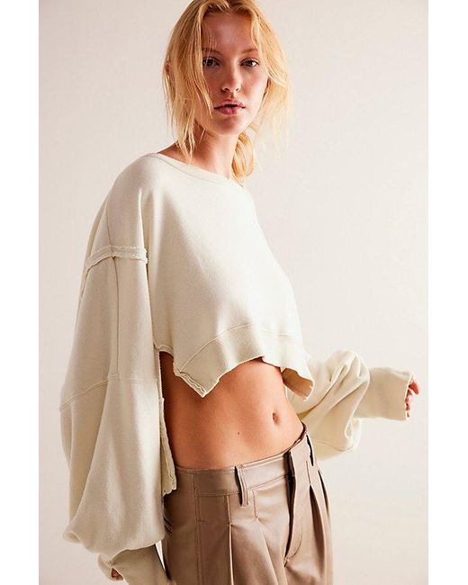 Free People Natural Cropped Camden Sweatshirt At In Grey Opal, Size: Xl