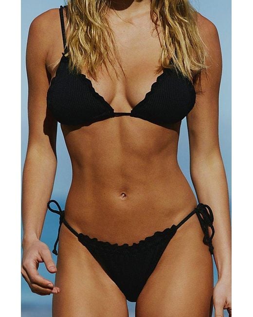 It's Now Cool Blue The Frill Tie Eco Bikini Bottoms At Free People In Black Rib, Size: Xs