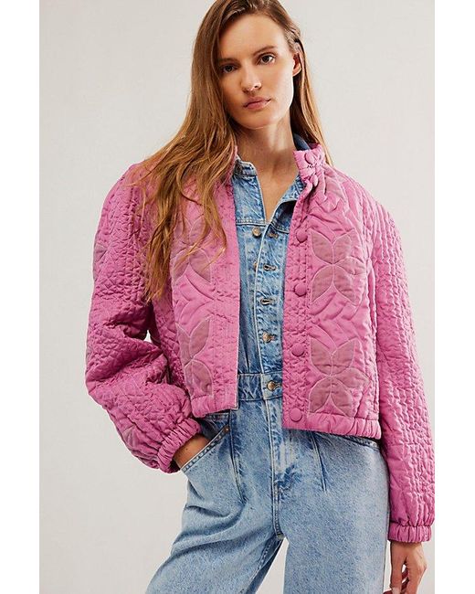 Free People Pink Quinn Quilted Jacket