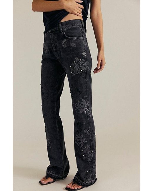 Free People Black Irie Embroidered And Studded Jeans