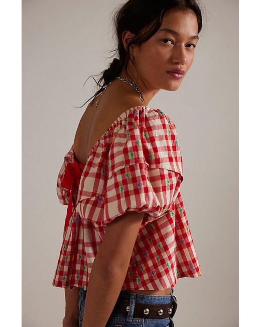 Free People Red Picnic Breeze Top