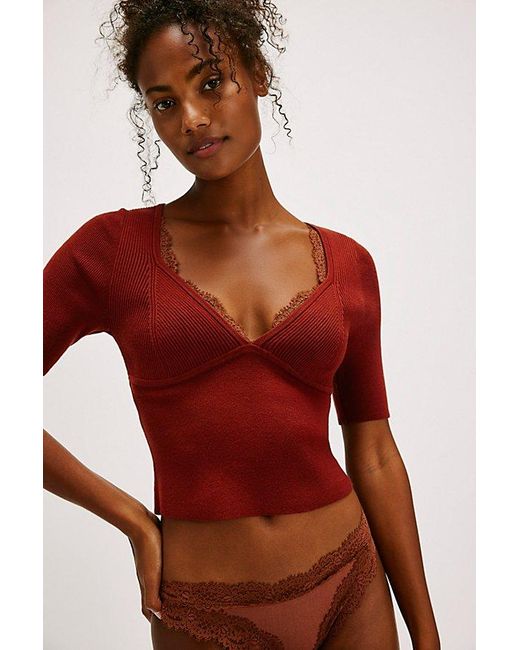 Intimately By Free People Red Teagan Swit Short Sleeve Top