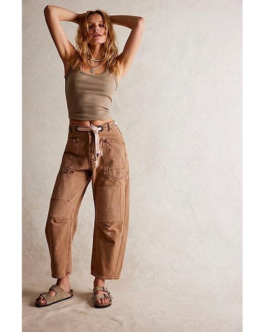 Free People Natural Moxie Pull-on Barrel Jeans At Free People In Melted Chocolate, Size: 27