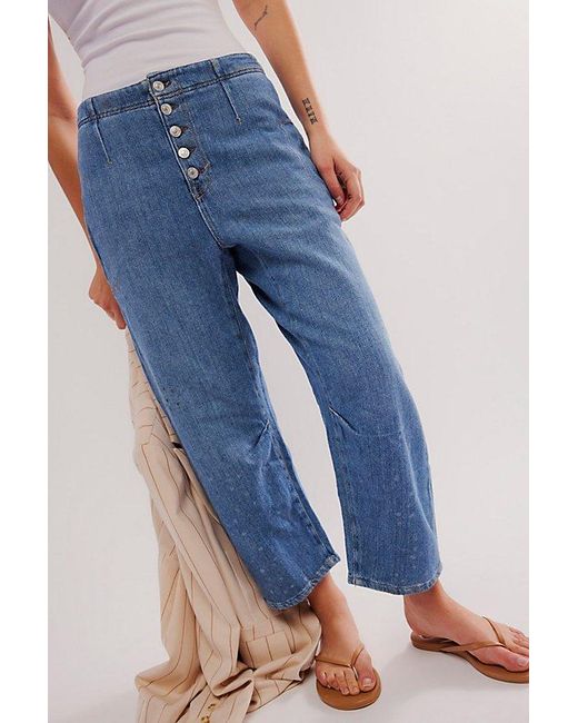 Free People Blue Osaka Jeans At Free People In Calypso, Size: 24