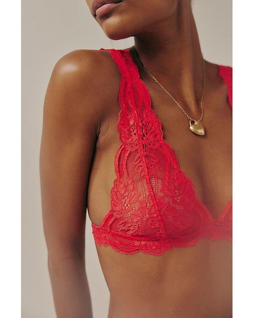 Intimately By Free People Red Last Dance Lace Plunge Bralette