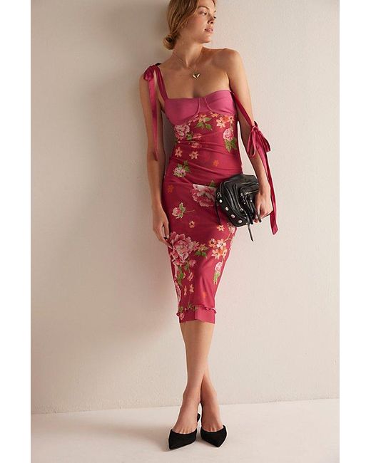 Free People Red Printed Got Glam Slip