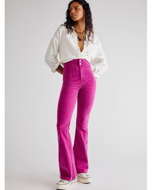 Free People Denim Jayde Cord Flare Jeans in Pink | Lyst