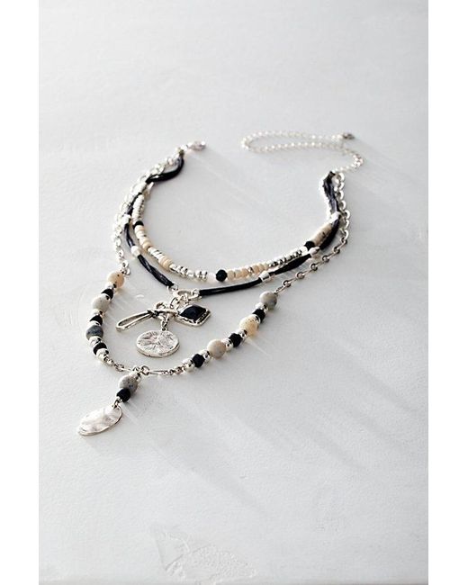 Free People Brown Protagonist Layered Necklace At In Silver Onyx
