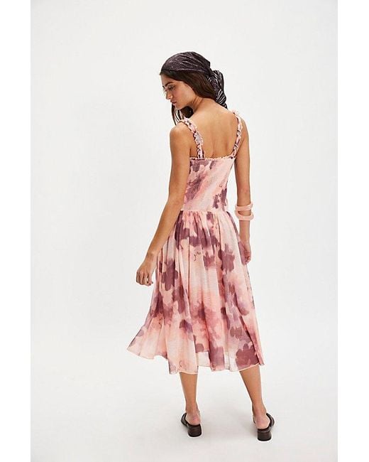 Free People Tessa Smocked Midi Dress in Pink | Lyst