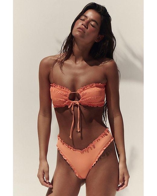 Stone Fox Orange Cleo Smocked Bandeau Bikini Top