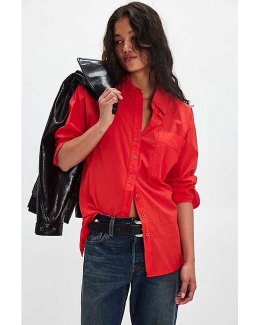Free People Red Hallie French Cuff Shirt
