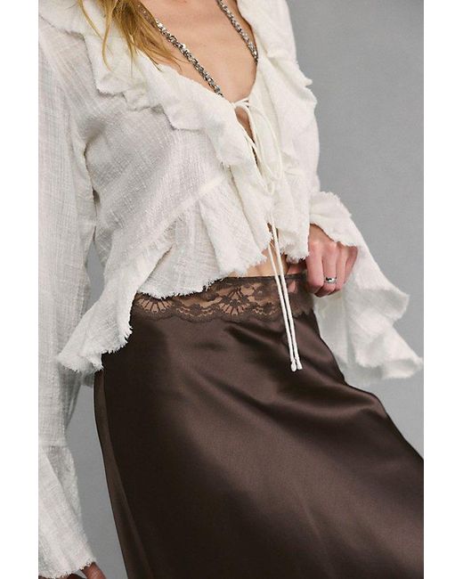Free People Brown Valeria Midi Slip Skirt
