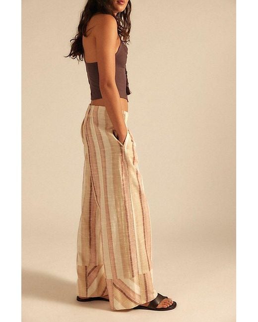 Free People Natural Day's End Linen Striped Pull-On Pants