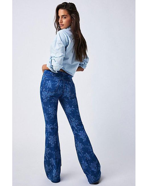 Free People Penny Pull-on Printed Flare Jeans At Free People In Indigo Combo/romantic Blue, Size: 26