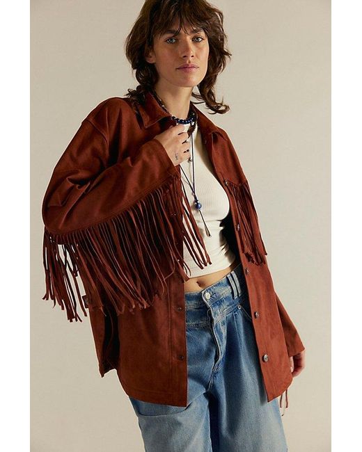 Free People Brown Fringe Out Vegan Suede Jacket