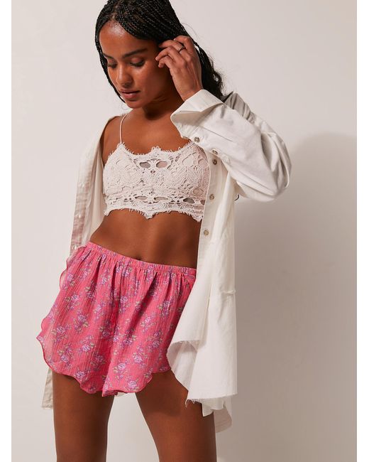 Free People Outta This World Linen Shorts in Pink | Lyst Australia