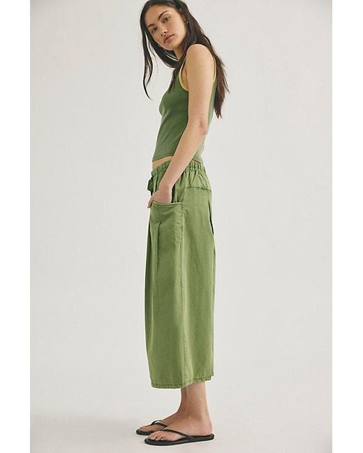 Free People Green Telluride Wide-Leg Crop Pull-On Solid Pants