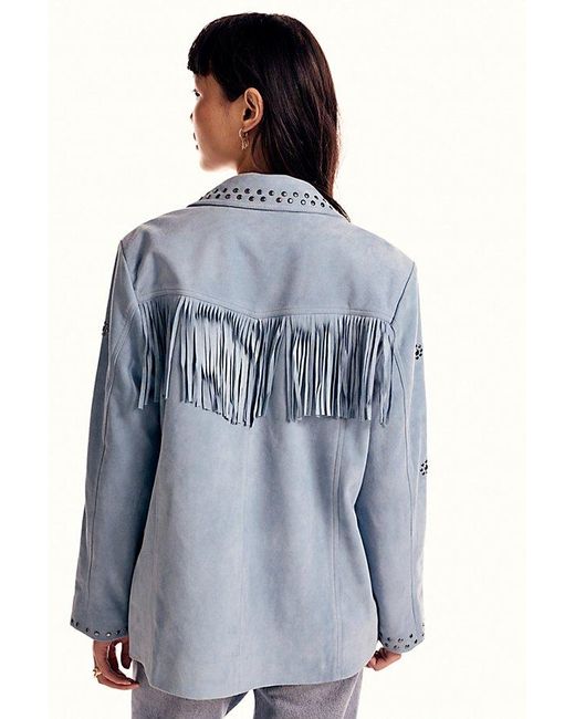 Free People Blue Suede Studded Blazer Jacket