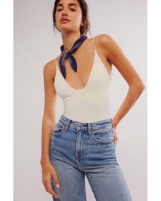 Intimately By Free People Blue Clean Lines Plunge Bodysuit
