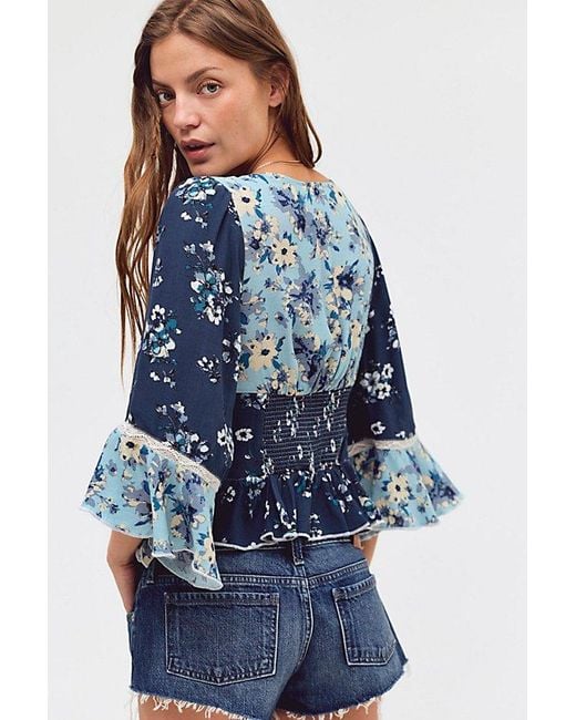 Free People Blue Stella Mixed Print Top