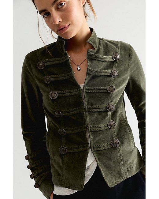Free People Blue Fitted Velvet Military Jacket