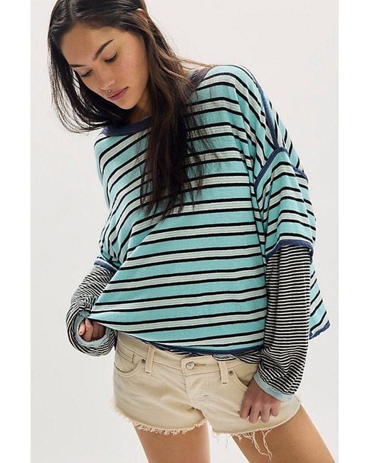 Free People Blue Clean Rugby Tee