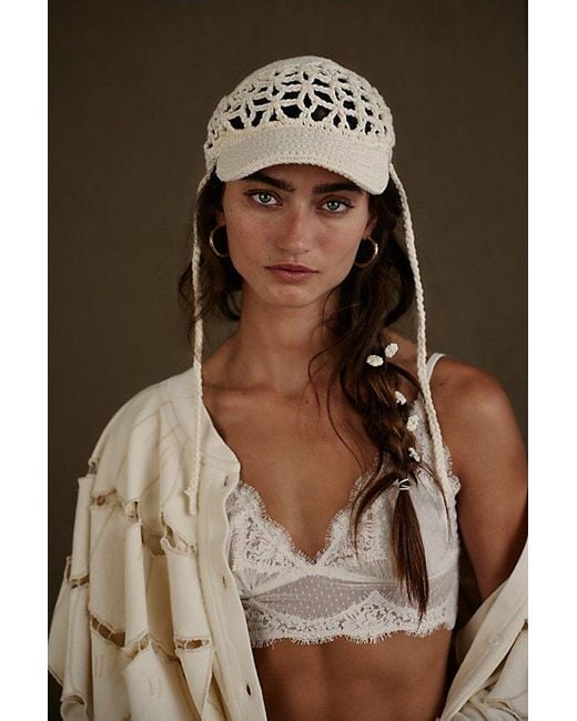 Free People Silvia Ivory Crochet Baseball Cap Free People Silvie 100% Cotton Crochet Knit Baseball Hat Cap  main image 4